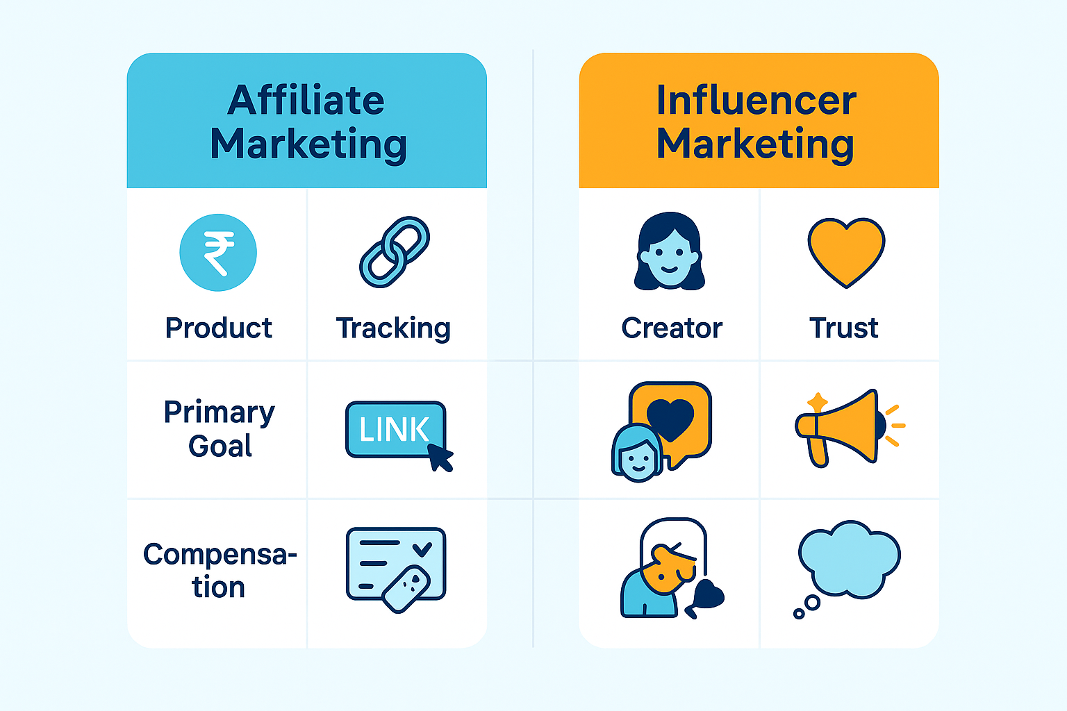 Affiliate vs influencer comparison chart