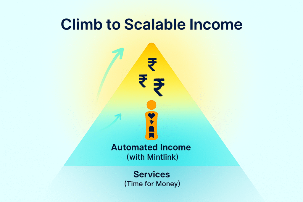 Graphic showing income scalability with Mintlink for creators